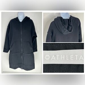 Athleta Tenacity Duster Full Zip Longline Hoodie Jacket Black Size S‎ Sweatshirt